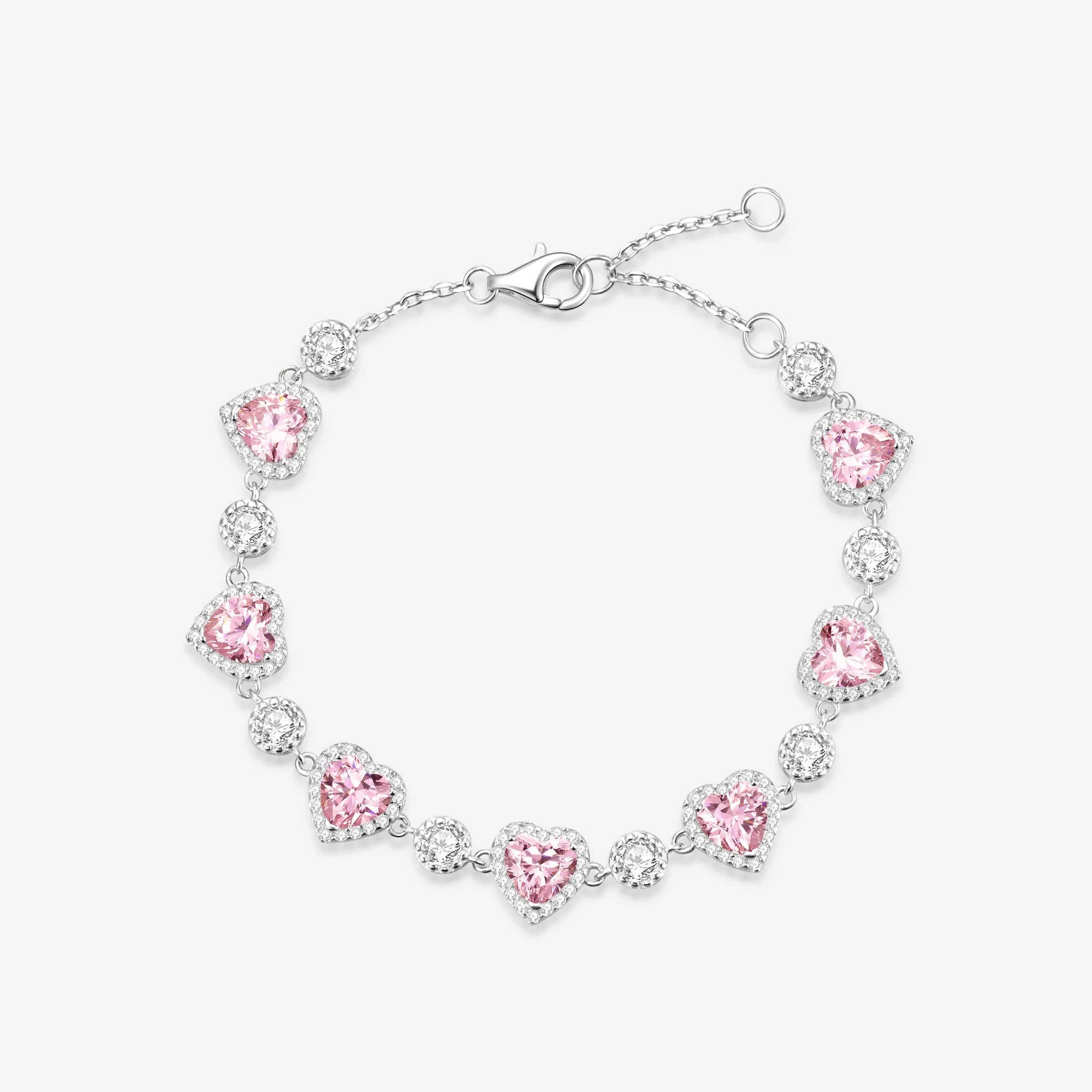Celyssa Pink Halo Heart Tennis Bracelet in Pink