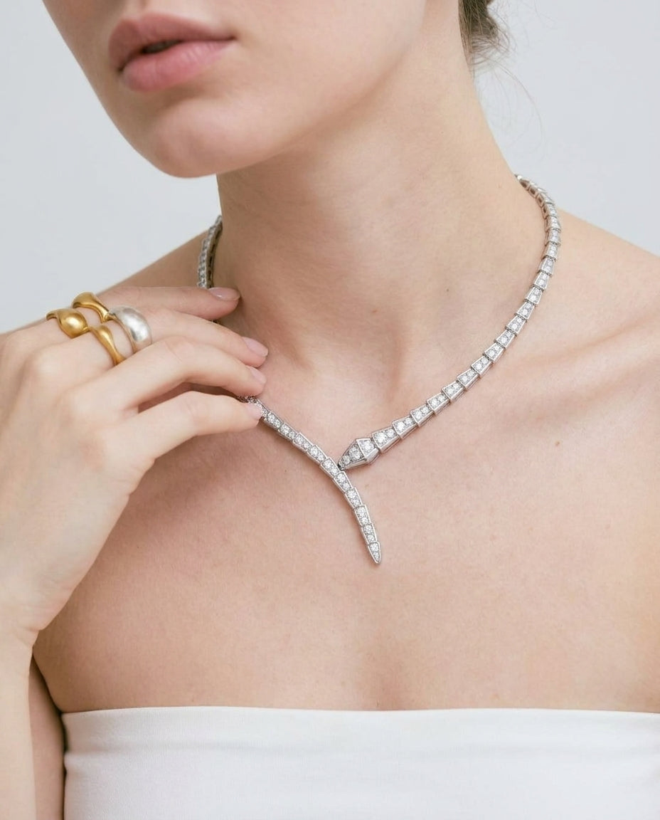 Celyssa Crystal Serpent Snake Choker Necklace