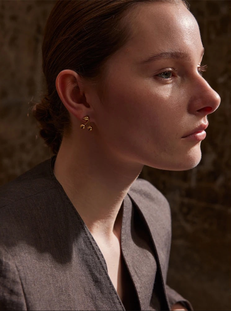 Celyssa Cherry Crystal Stud Earrings in Silver