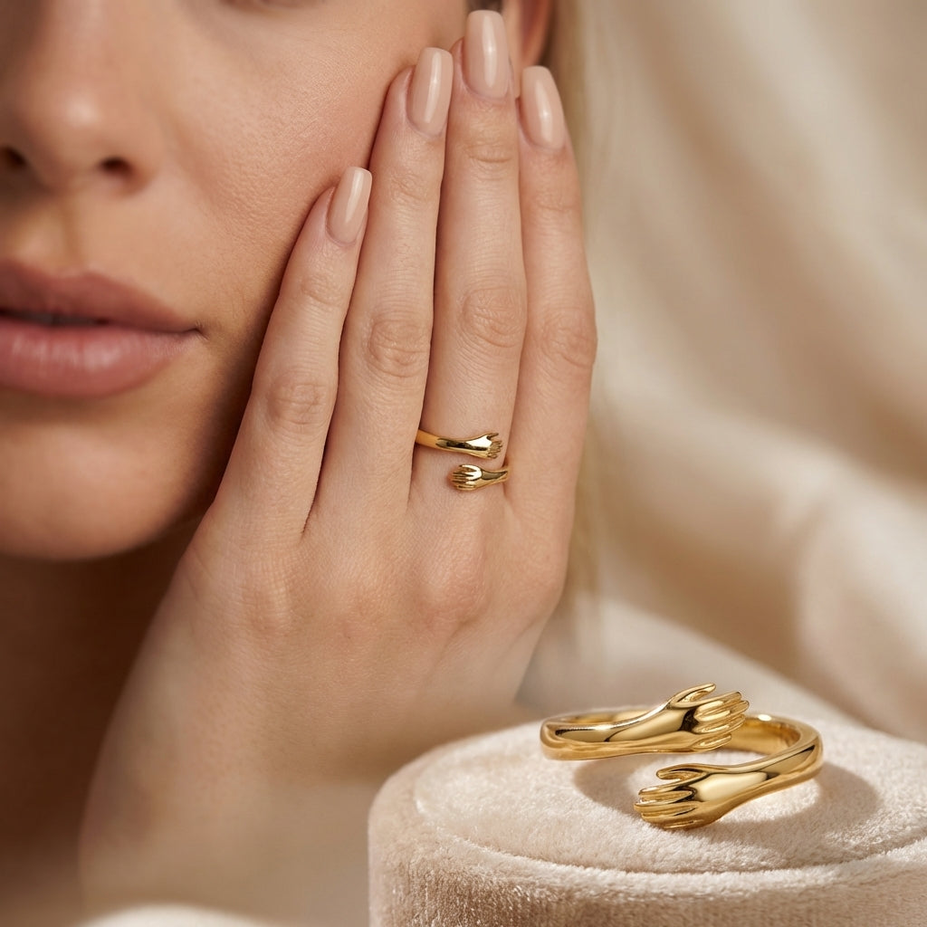 Celyssa Eternal Hug Intertwined Hands Ring in Gold + Silver