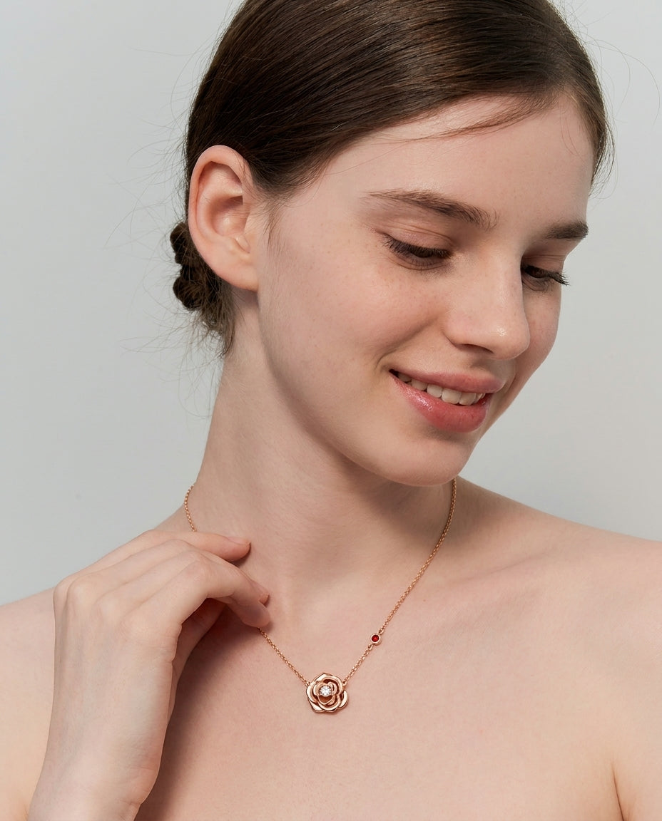 Celyssa My Rose 14K Rose Gold Pendant Necklace with Diamond & Ruby