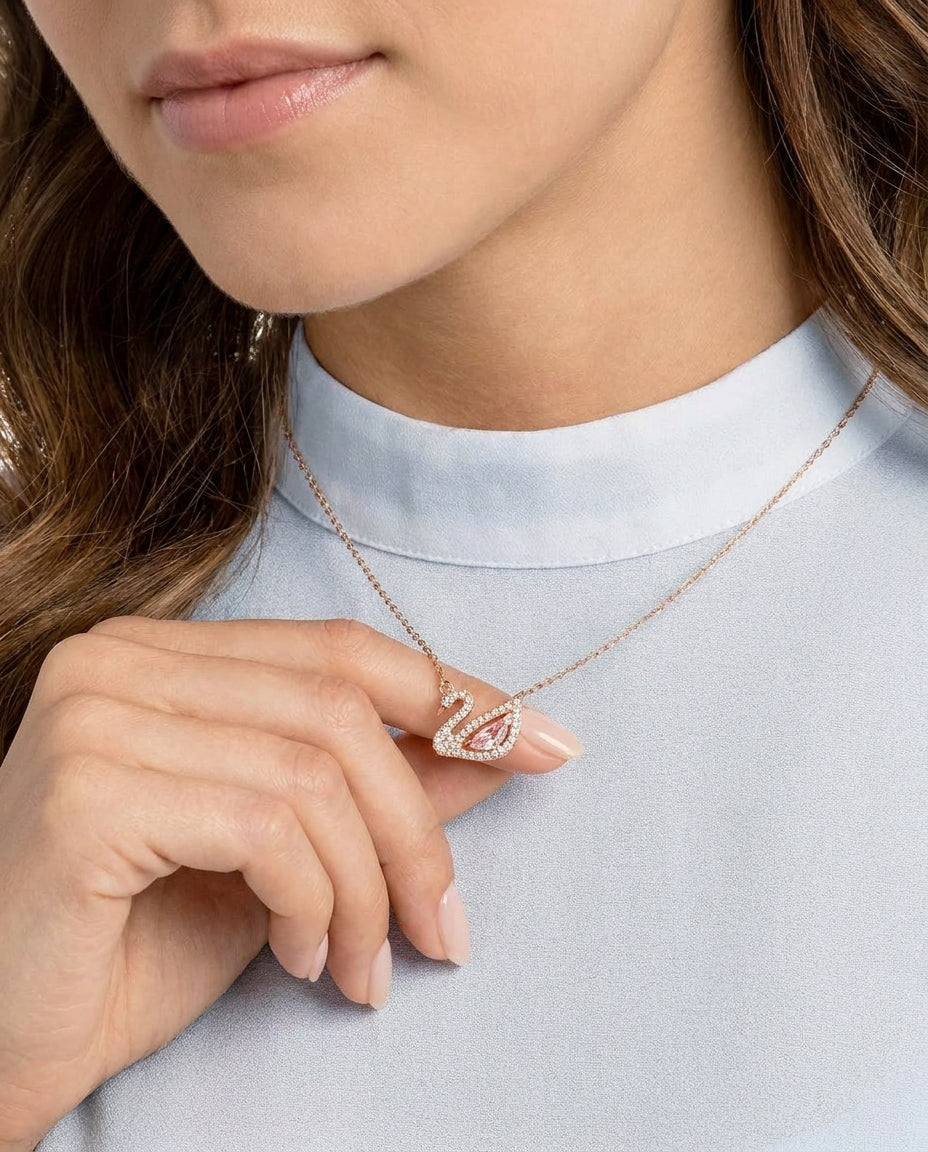 Celyssa Pink Swan Pendant Necklace