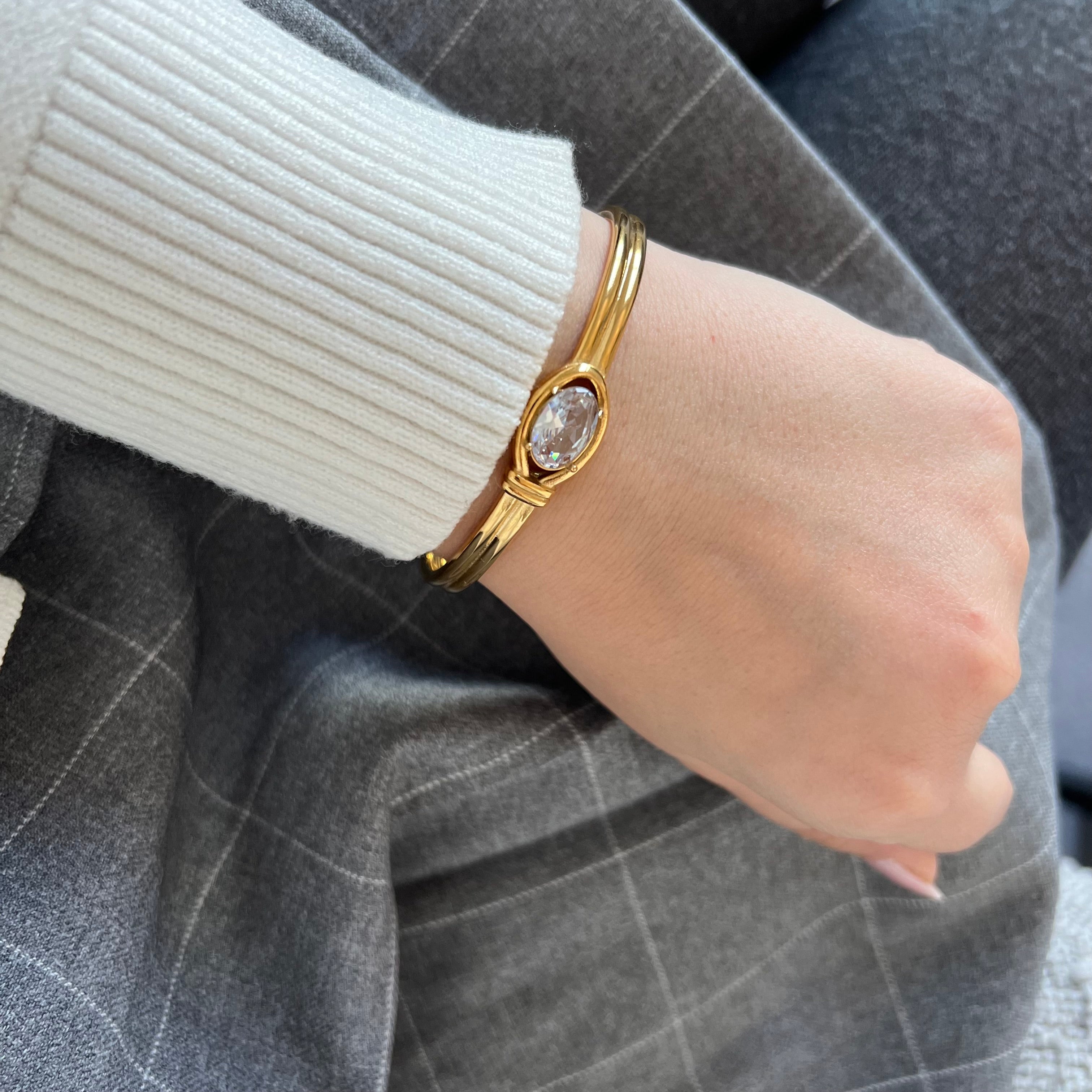 Celyssa Elysian Oval Crystal Cuff Bracelet