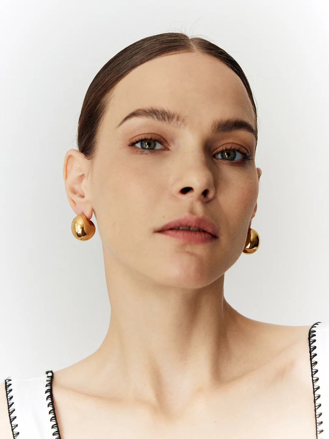 Celyssa Crescent Dome Drop Earrings in Gold + Silver