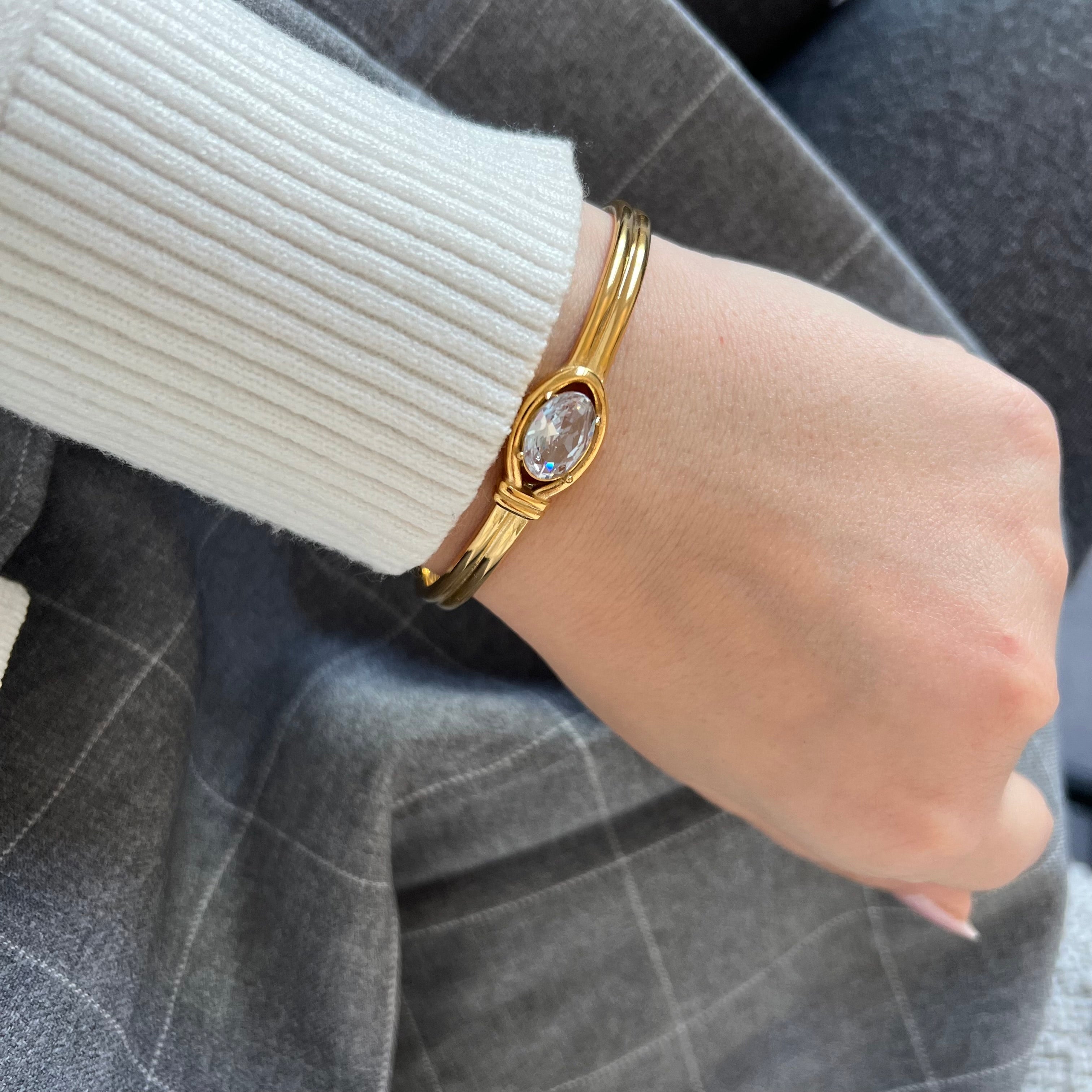 Celyssa Elysian Oval Crystal Cuff Bracelet