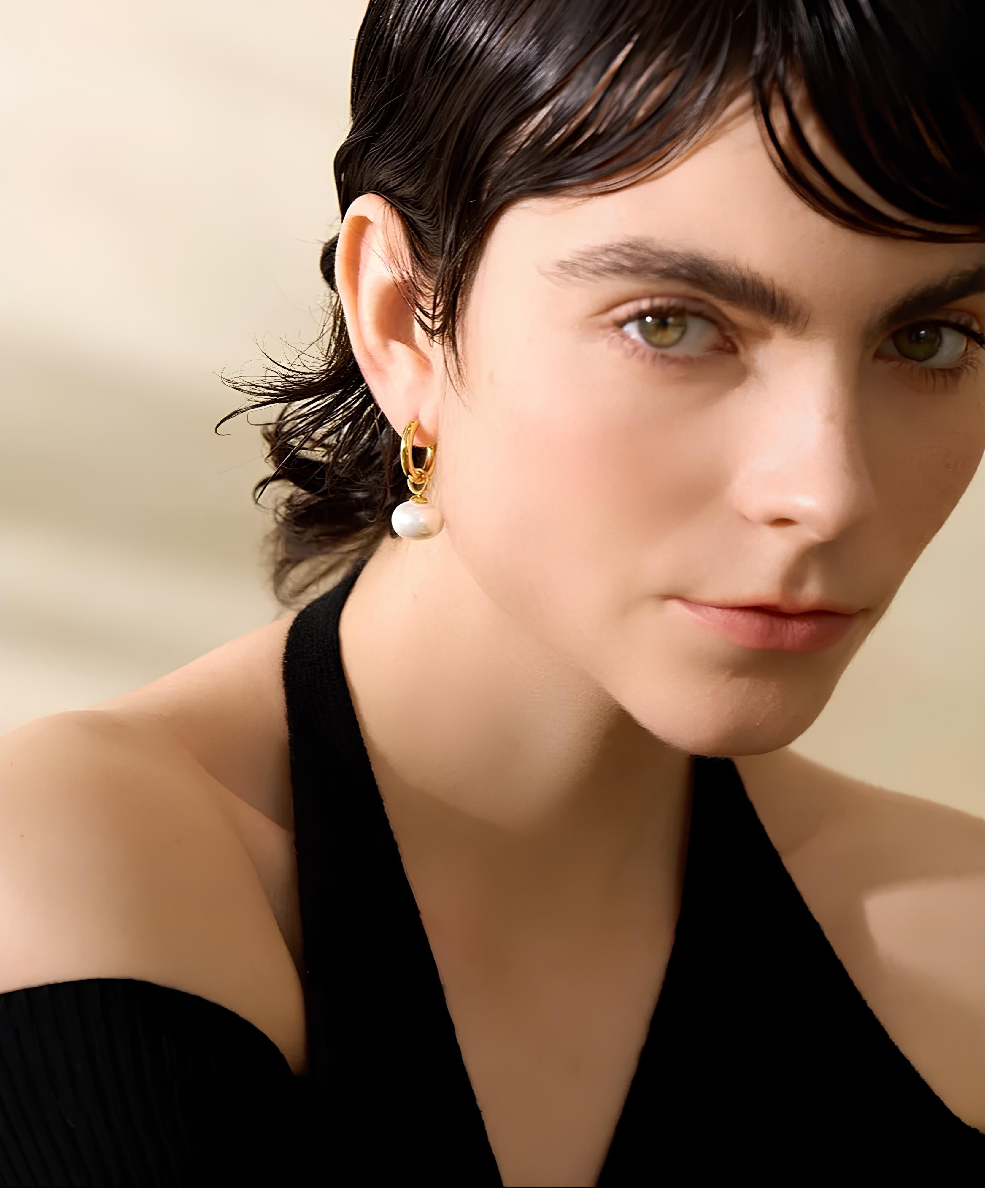 Celyssa Opaline Pearl Drop Hoop Earrings