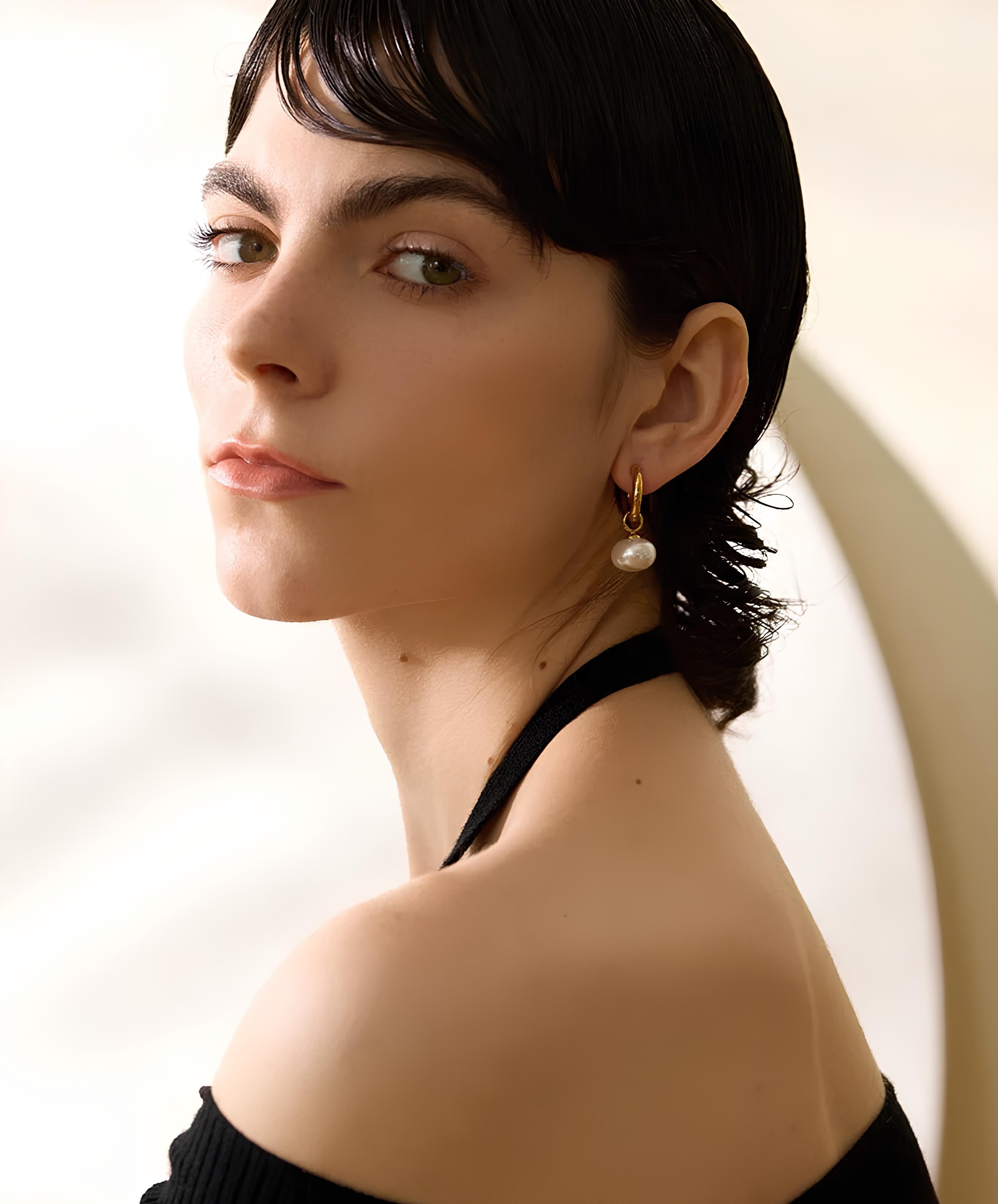 Celyssa Opaline Pearl Drop Hoop Earrings