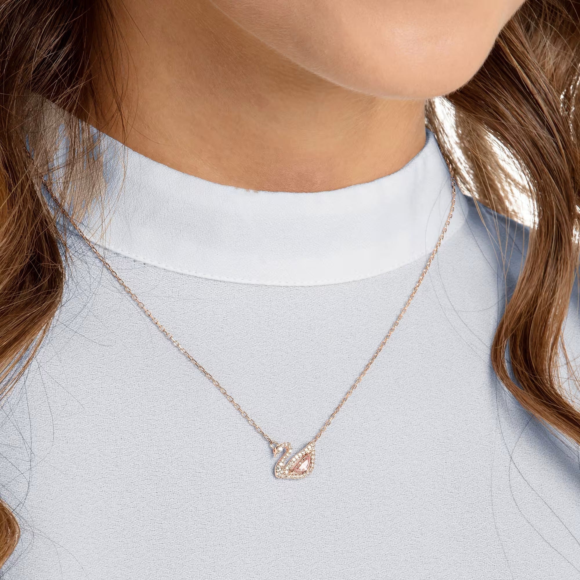 Celyssa Pink Swan Pendant Necklace