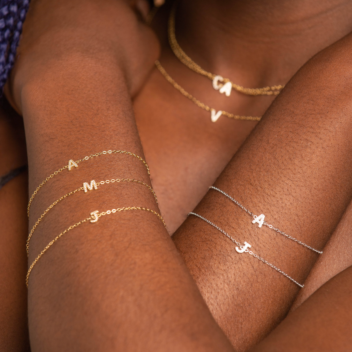 Celyssa The Original Initial Sapphire Letter Bracelet in 18K Gold Vermeil / D