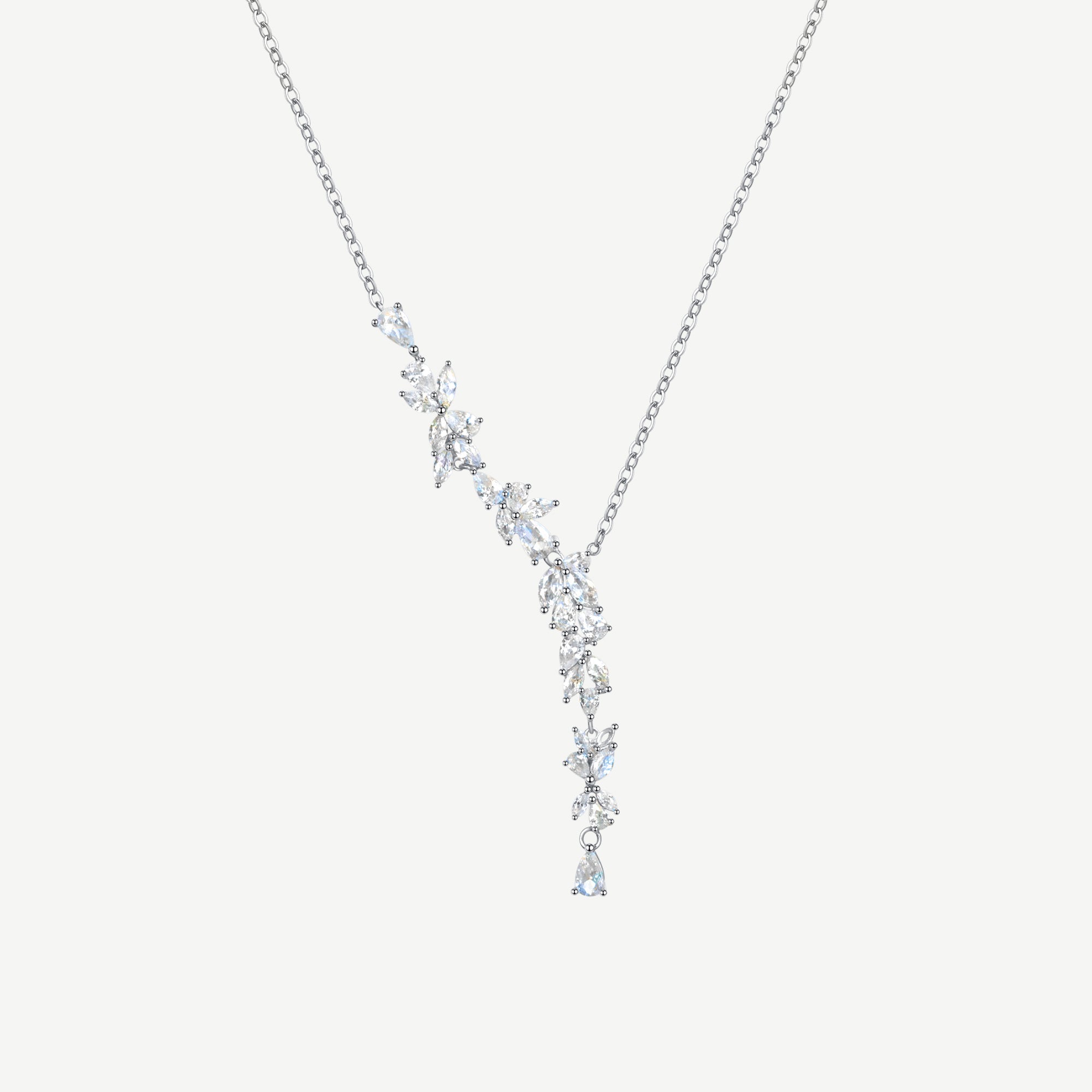 Celyssa Wisteria Flower Drop Y Necklace in Silver