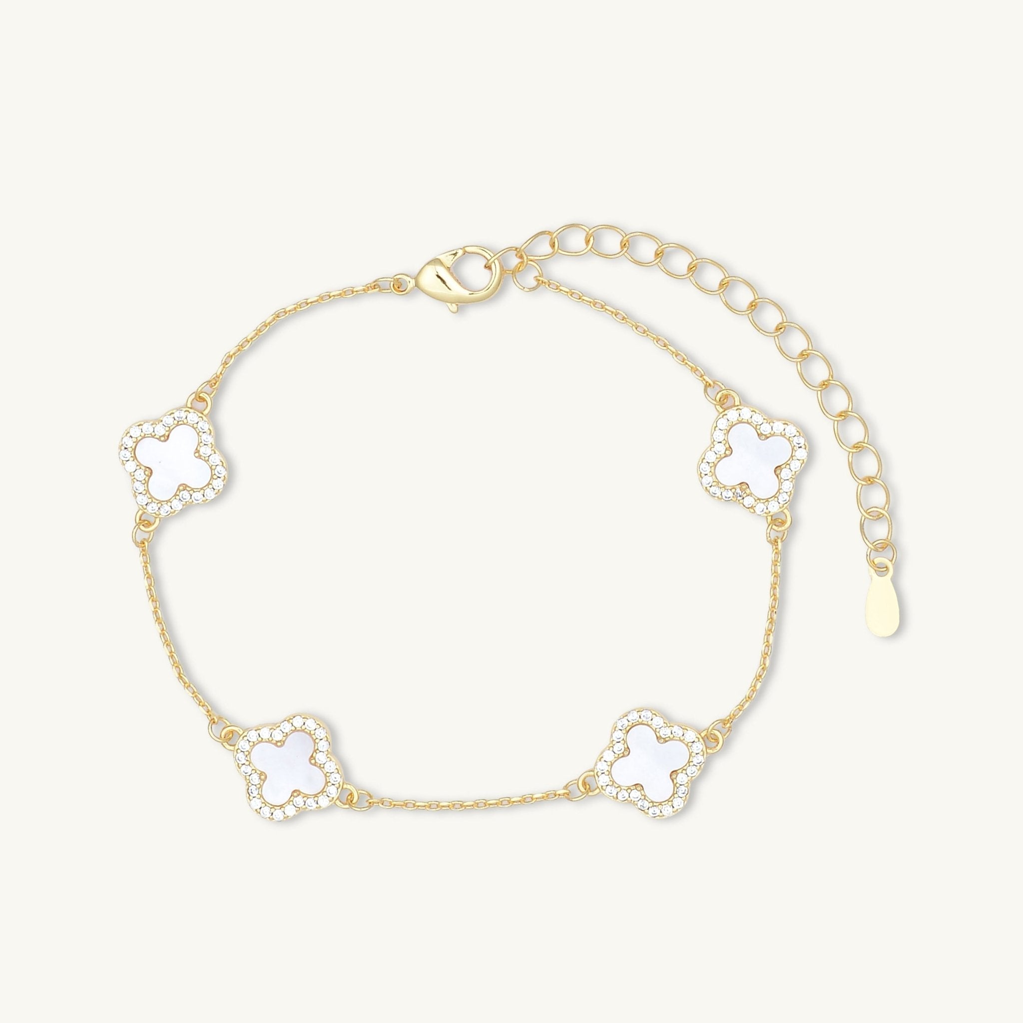 Celyssa Mother of Pearl & Sapphire Clover Bracelet in 18K Gold Vermeil