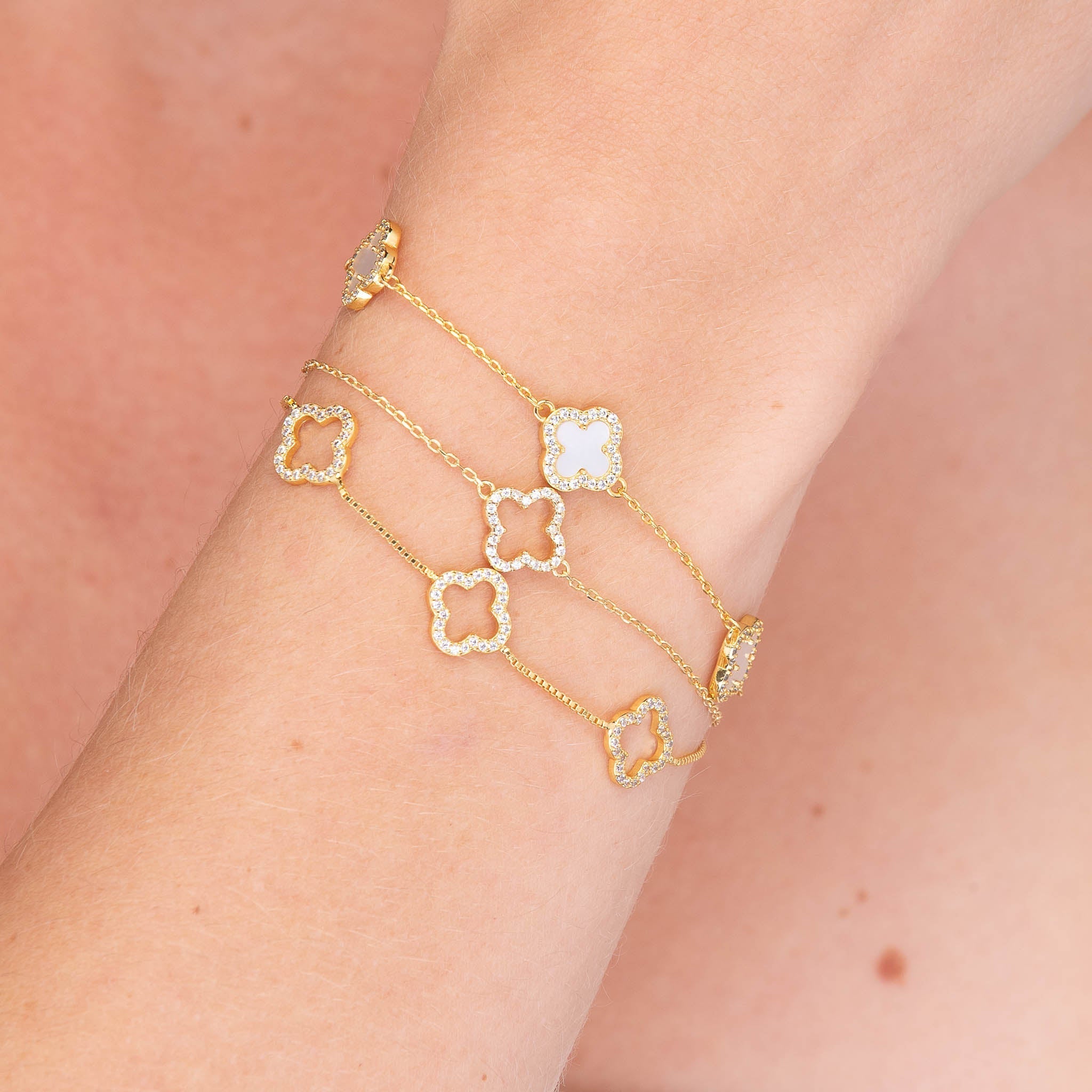 Celyssa Mother of Pearl & Sapphire Clover Bracelet in Sterling Silver