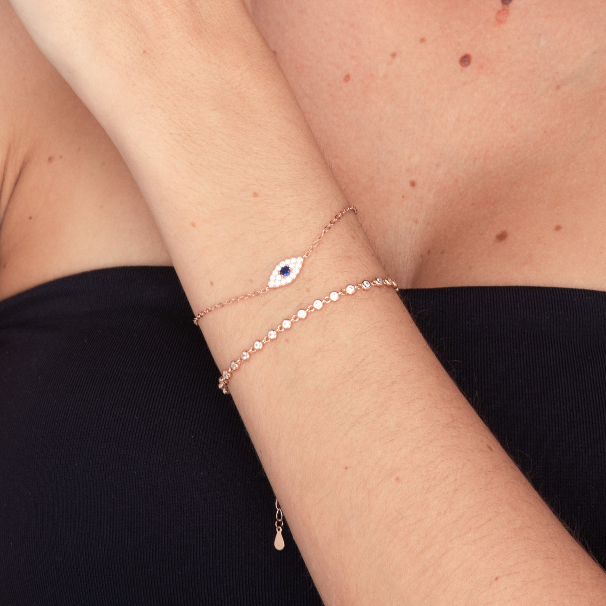 Celyssa Pavé Evil Eye Chain Bracelet in Sterling Silver