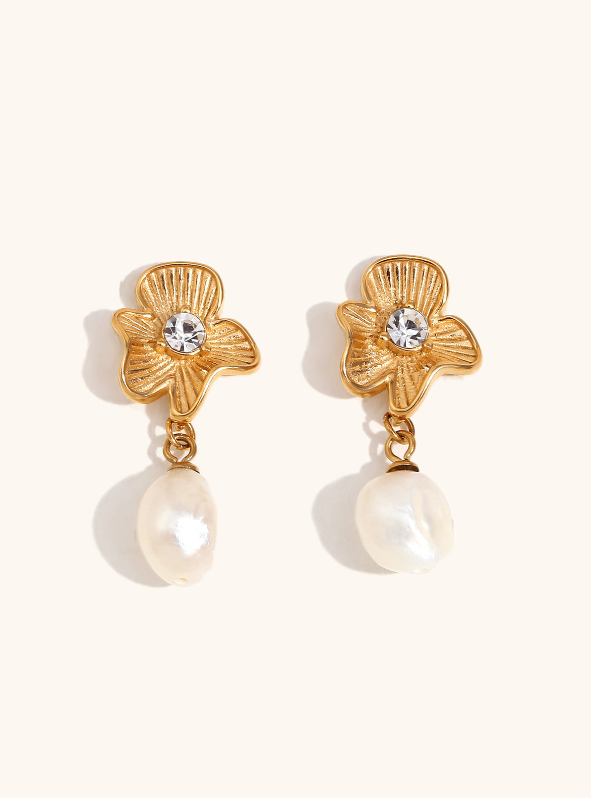 Celyssa Magnolia Crystal & Pearl Drop Earrings in Gold