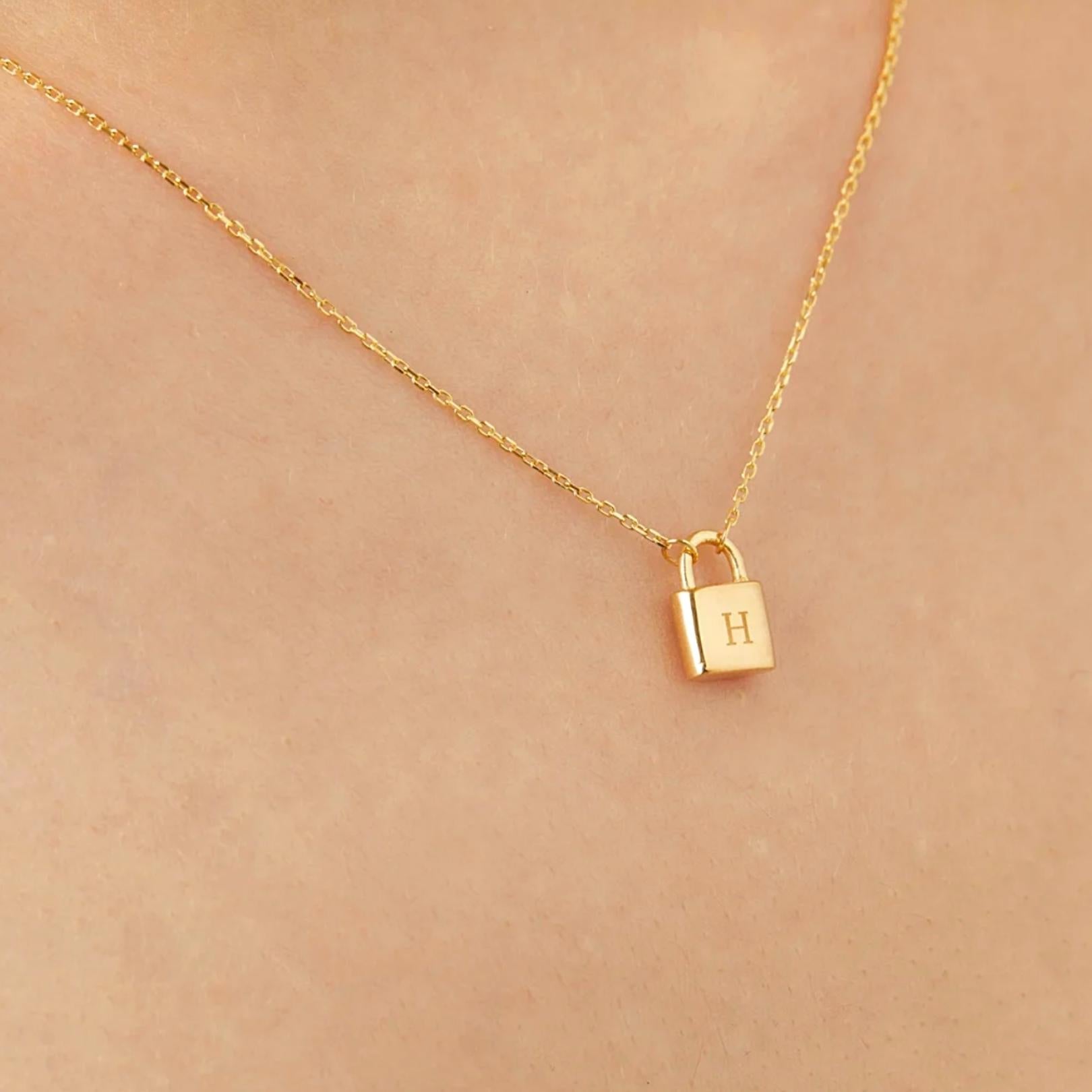Celyssa Padlock Initial Letter Necklace in 18K Gold Vermeil / B