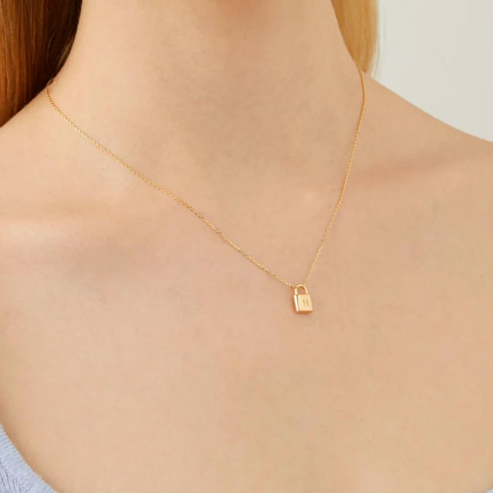 Celyssa Padlock Initial Letter Necklace in 18K Gold Vermeil / H