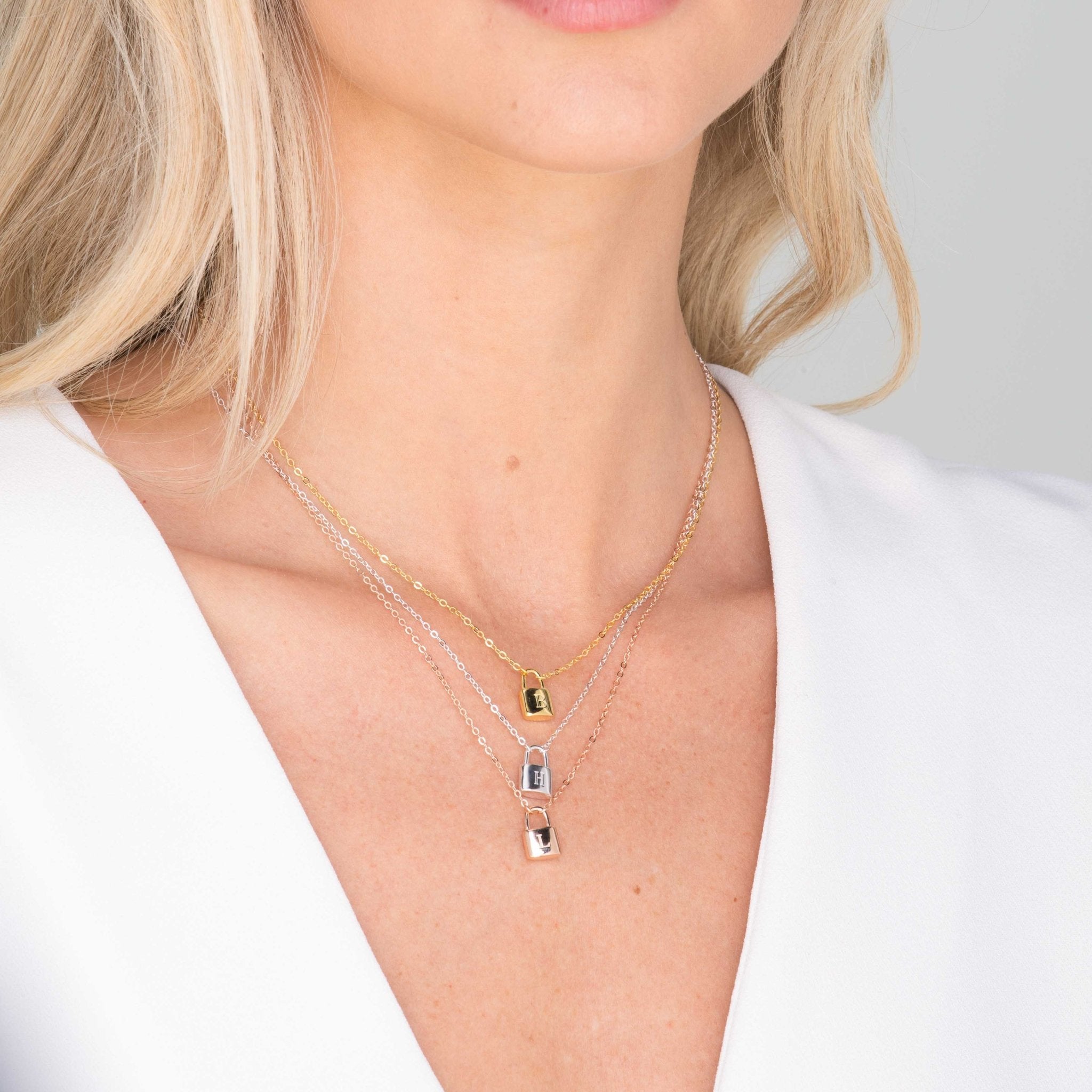 Celyssa Padlock Initial Letter Necklace in 18K Gold Vermeil / R