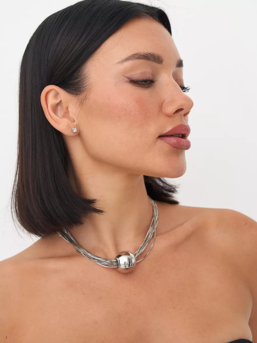 Celyssa Layered Necklace with Polished Ball Pendant