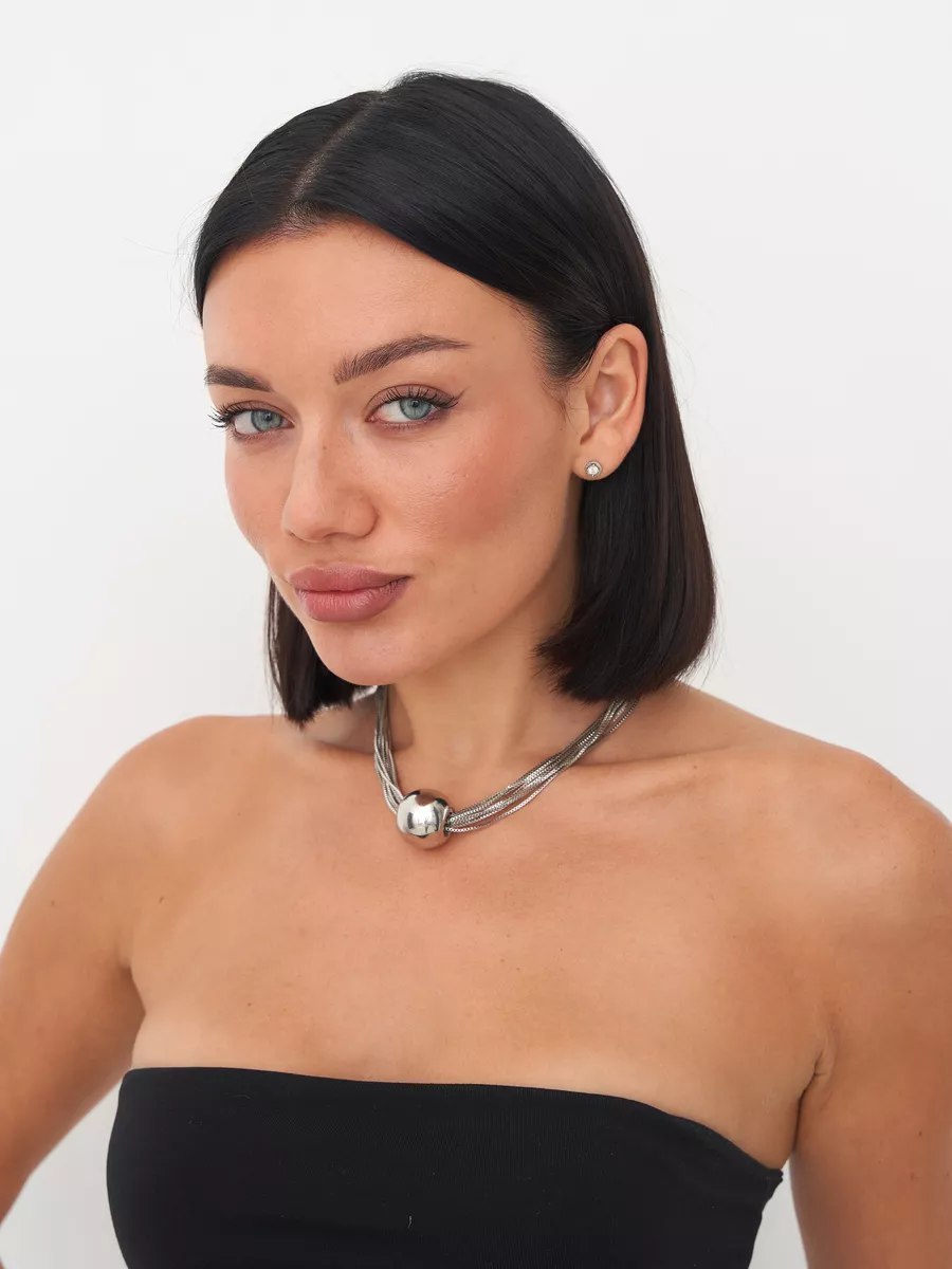 Celyssa Layered Necklace with Polished Ball Pendant