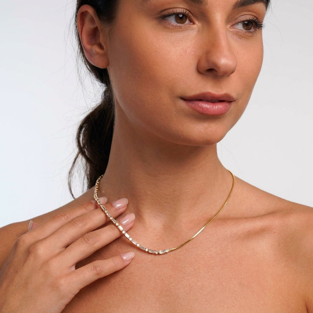Celyssa Half Tennis Crystal Necklace