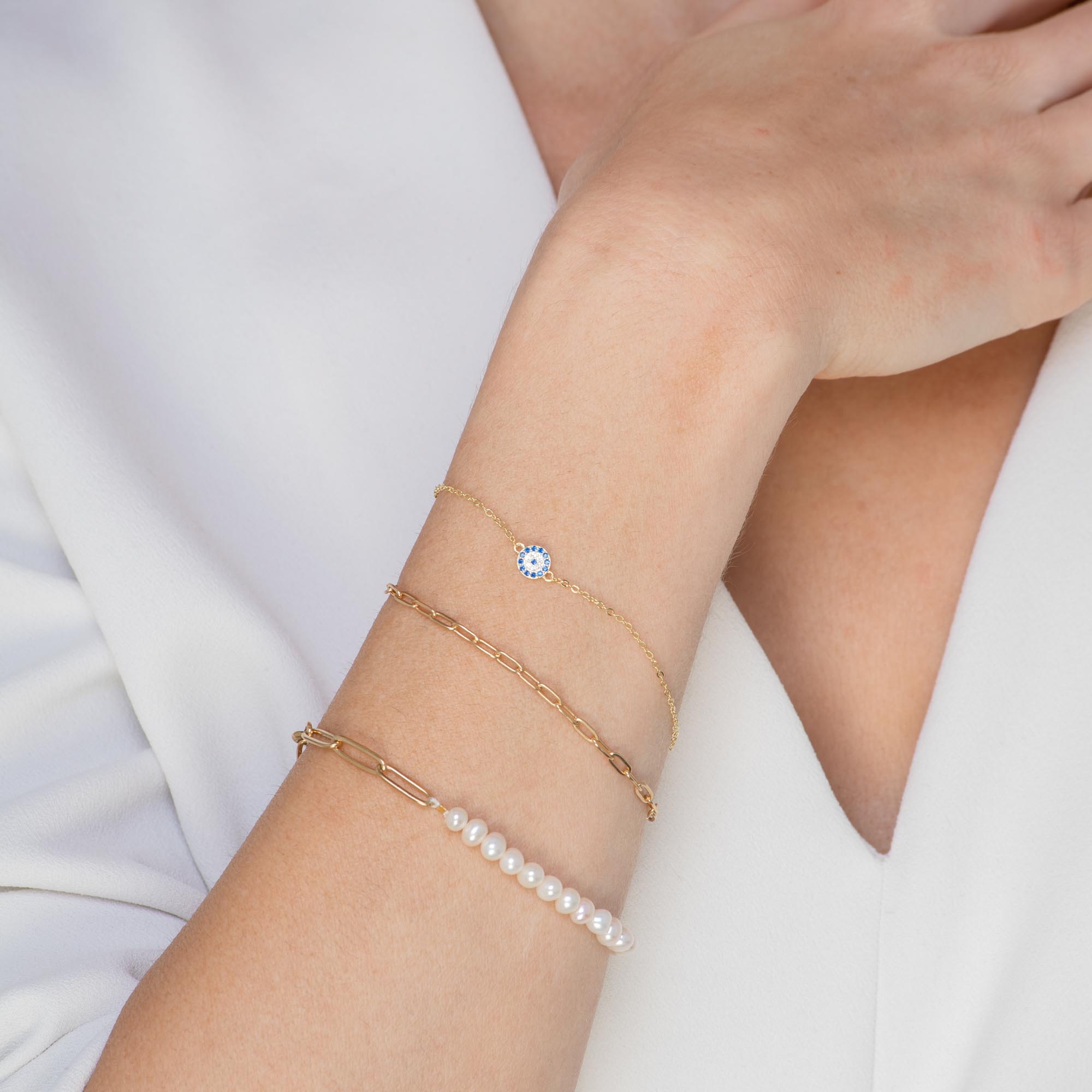 Celyssa Pavé Evil Eye Bracelet in Sterling Silver