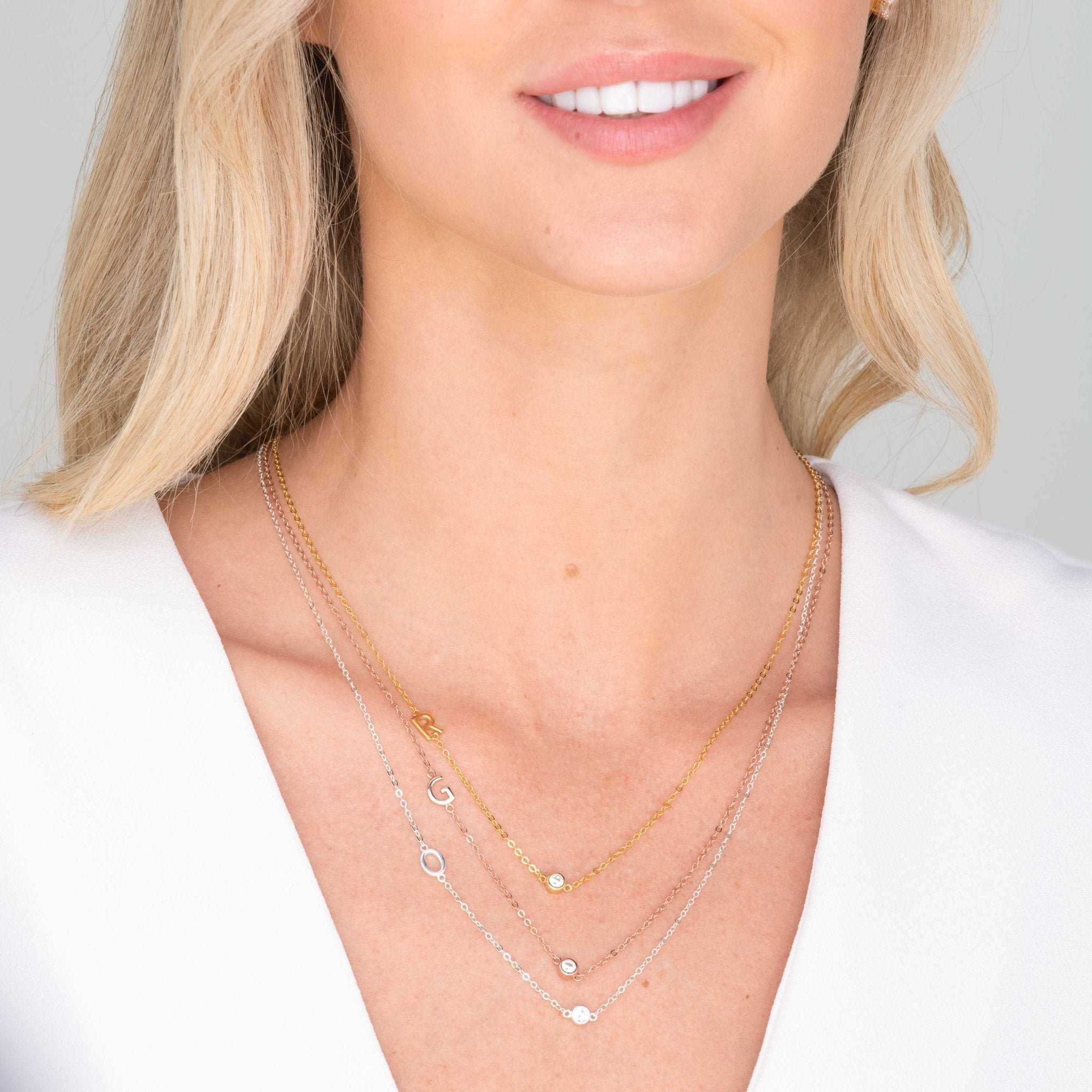 Celyssa Sideways Pavé Initial Letter Necklace in 18K Gold Vermeil / B