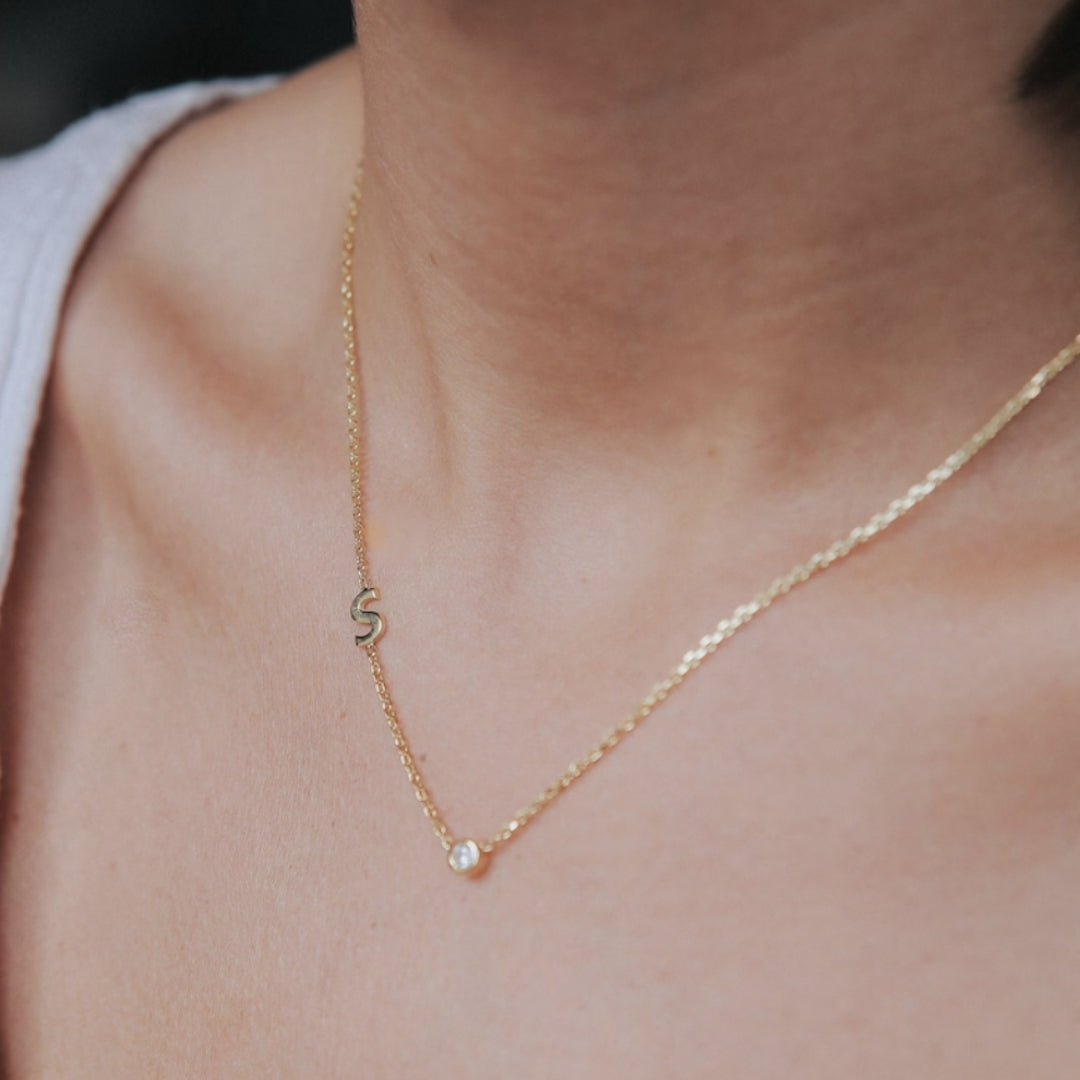Celyssa Sideways Pavé Initial Letter Necklace in 18K Gold Vermeil / M