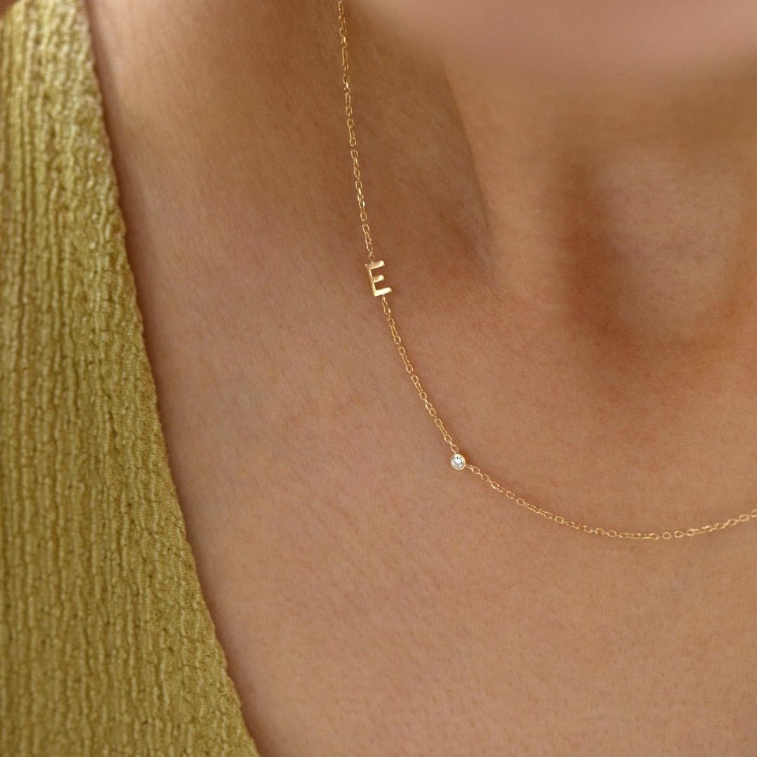 Celyssa Sideways Pavé Initial Letter Necklace in 18K Gold Vermeil / J