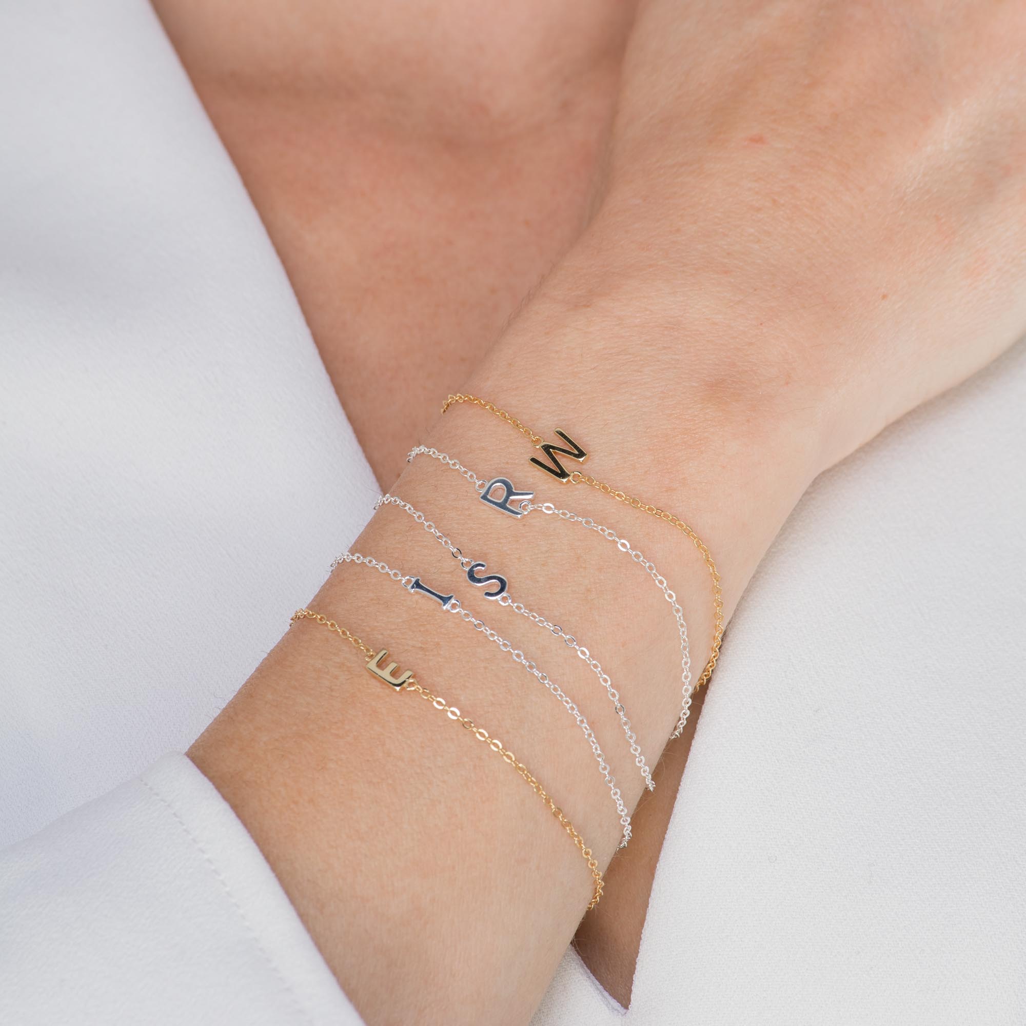 Celyssa Sideways Single Initial Letter Bracelet in 18K Gold Vermeil / E