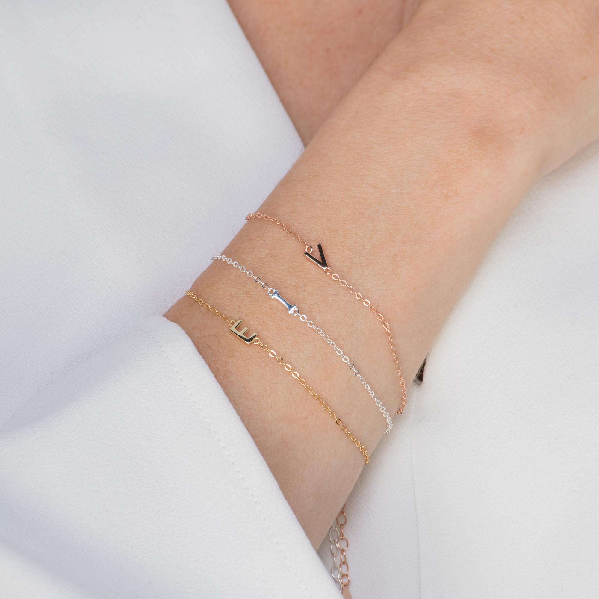 Celyssa Sideways Single Initial Letter Bracelet in 18K Gold Vermeil / H