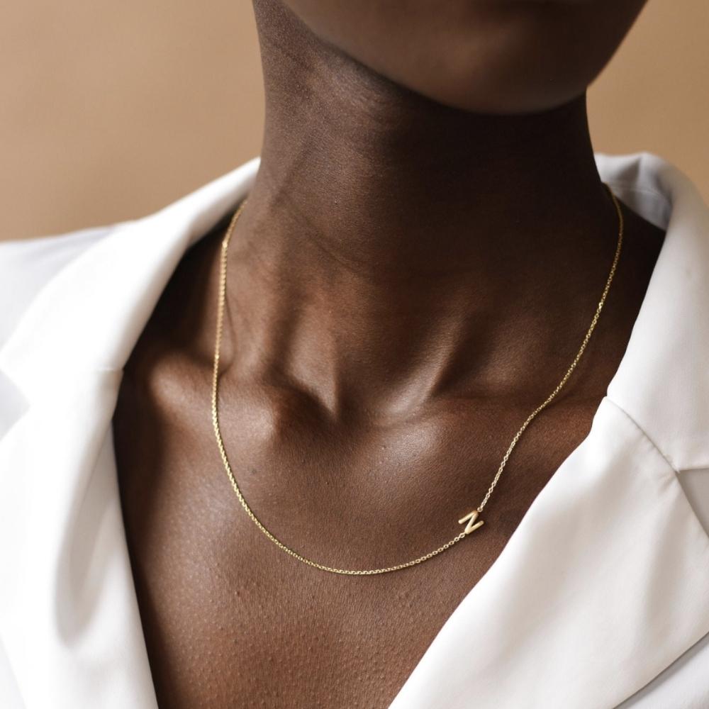 Celyssa Sideways Initial Letter Necklace in Gold / B