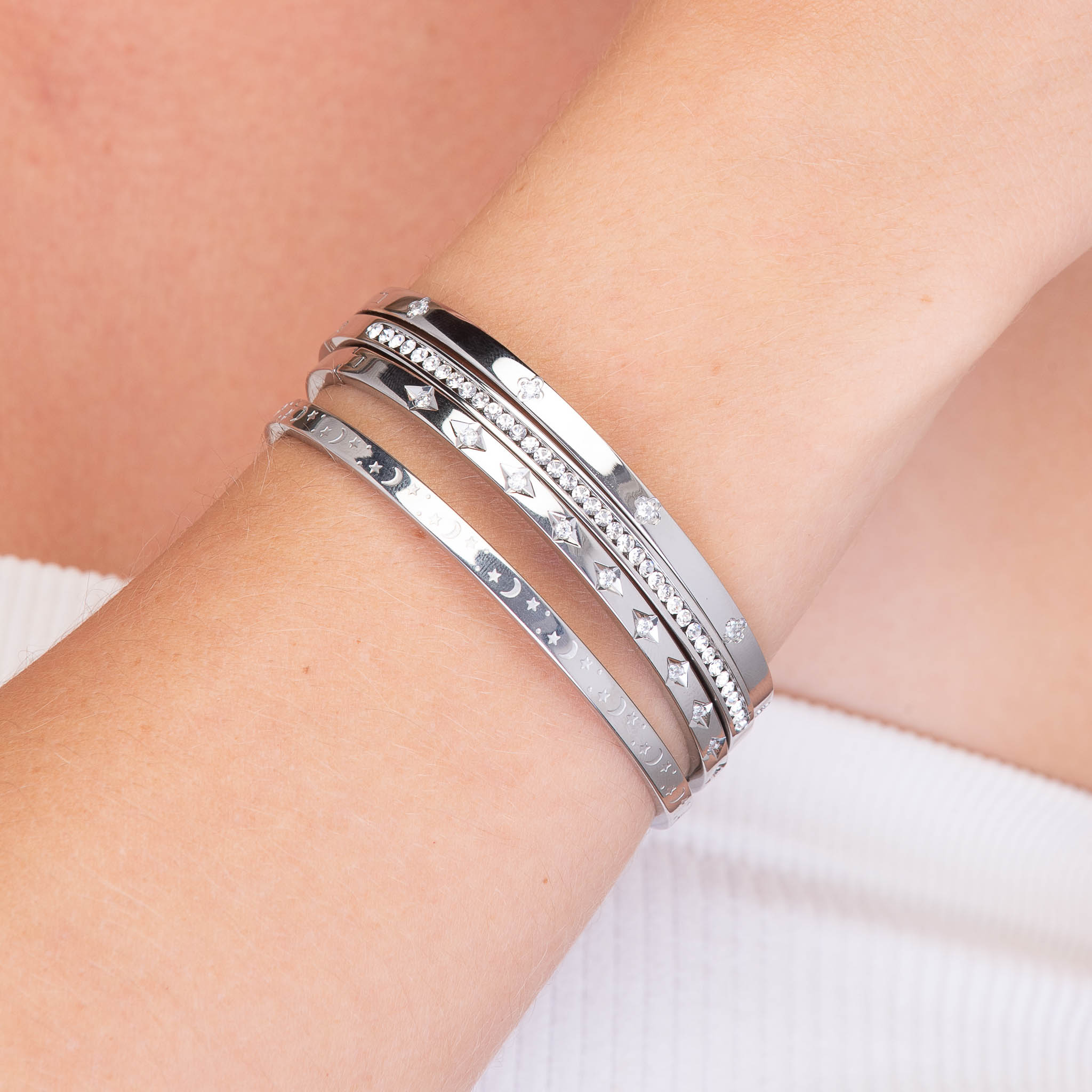 Celyssa Clover Zirconia Hinged Bangle Bracelet