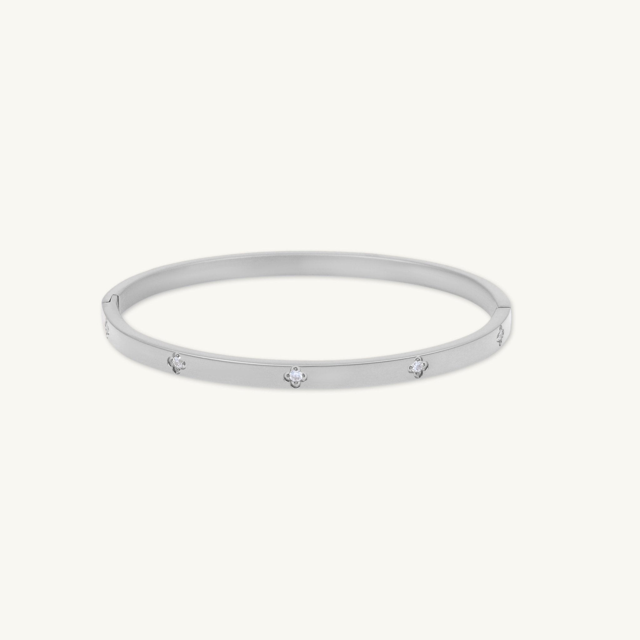 Celyssa Clover Zirconia Hinged Bangle Bracelet