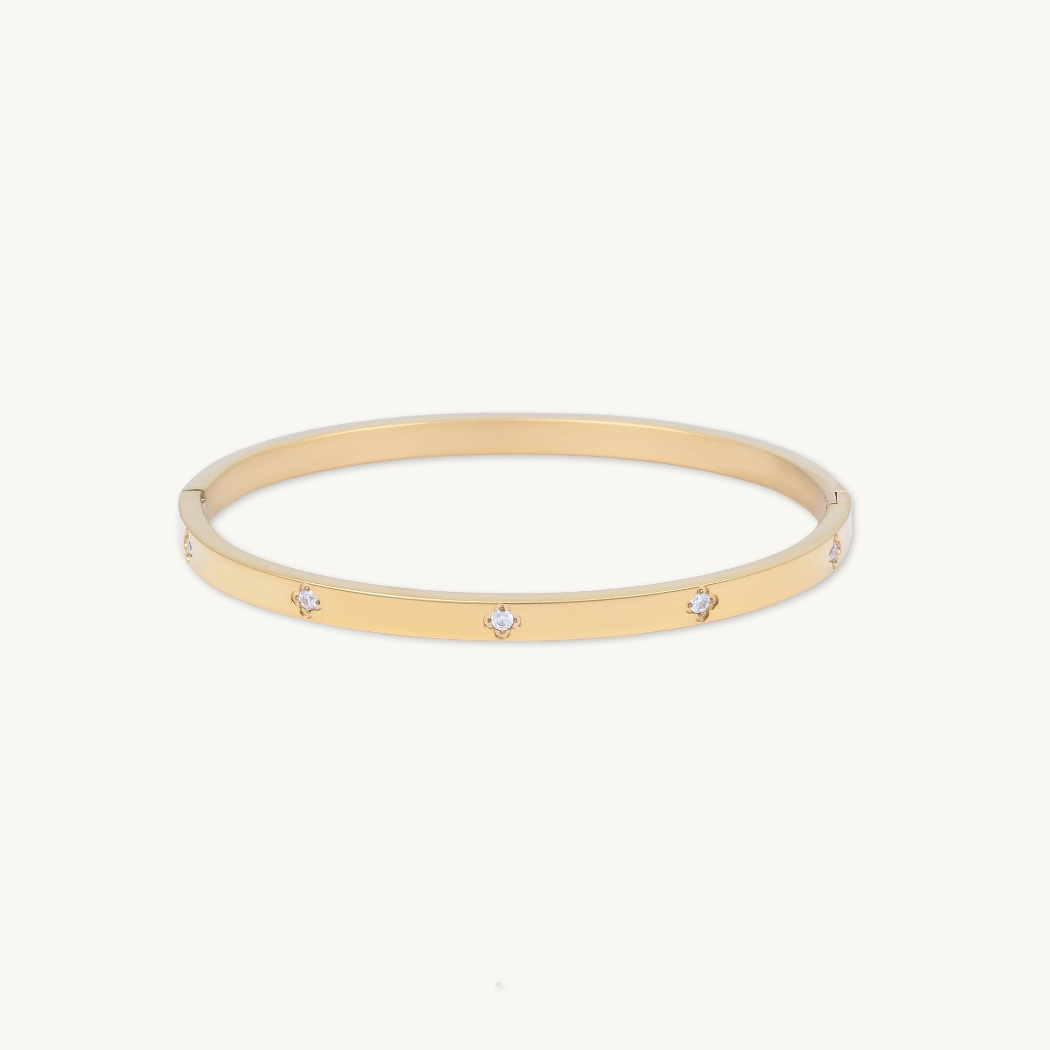 Celyssa Clover Zirconia Hinged Bangle Bracelet in Gold