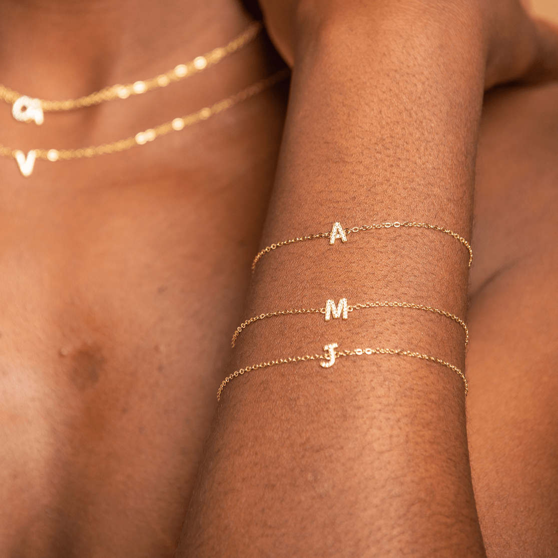 Celyssa The Original Initial Sapphire Letter Bracelet in 18K Gold Vermeil / G